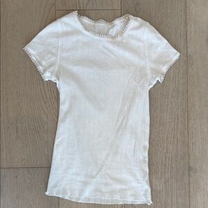 Doen White Short Sleeve Top with Lace Detail